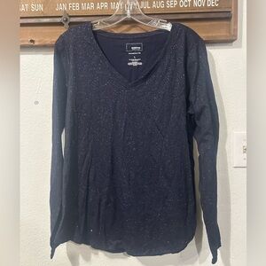 SONOMA WOMENS  BLUE SPARKLE LONG SLEEVE EVERY DAY TEE Large (1434)